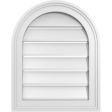 Ekena Millwork Round Top Surface Mount PVC Gable Vent: Functional, w/ 2"W x 1-1/2"P Brickmould Frame, 16"W x 20"H GVPRT16X2002SF